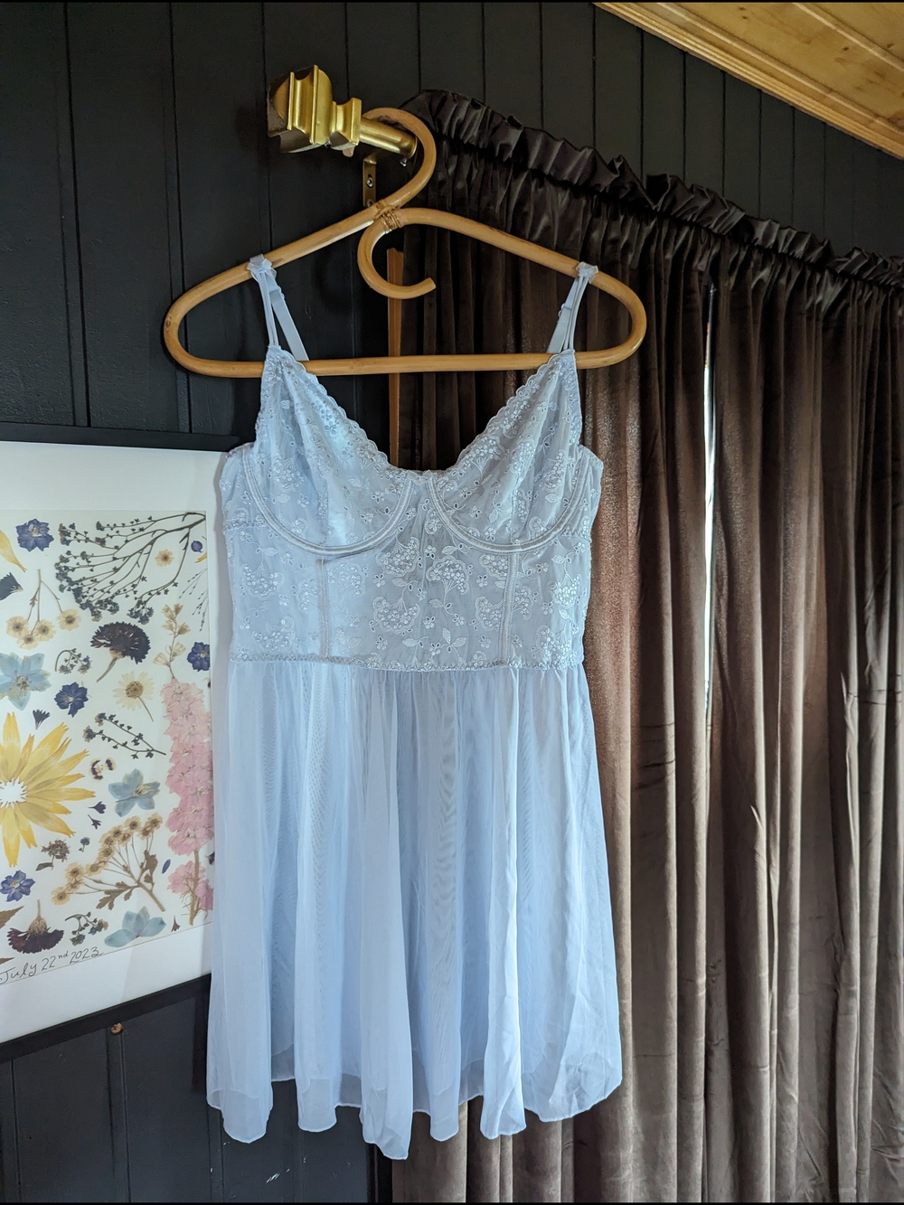 la Vie en Rose Soft Blue Lace & Mesh Lingerie Chemise Set - Women's Large - Picture 2 of 7